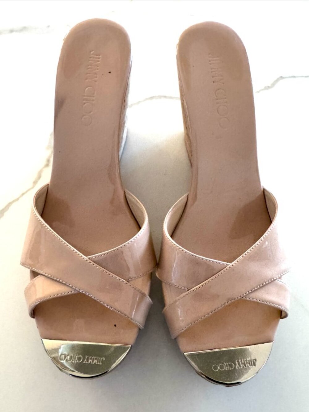 Jimmy Choo Patent Nude Wedge Size 39